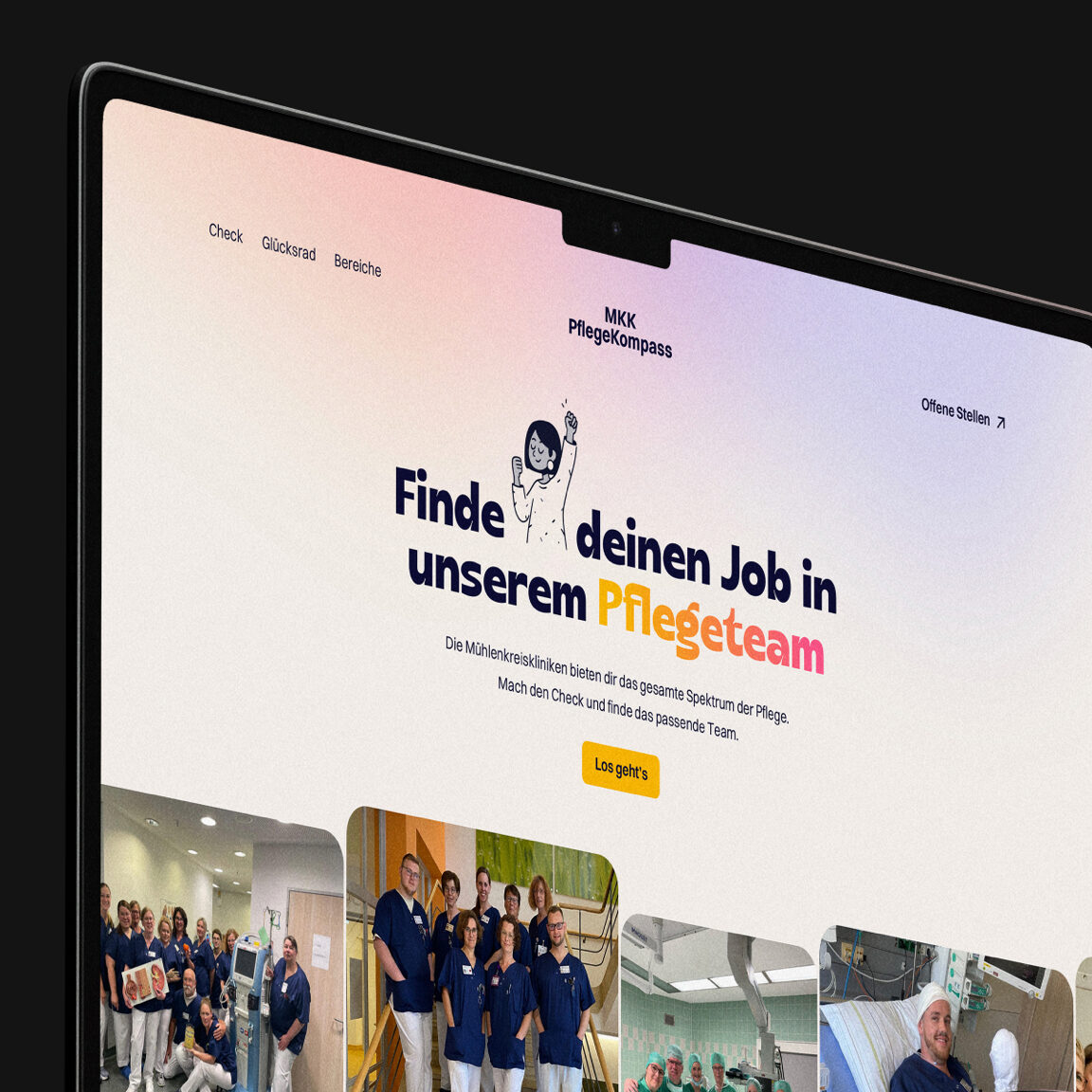 Karriereseite mit Stellenangeboten für ein Pflegeteam