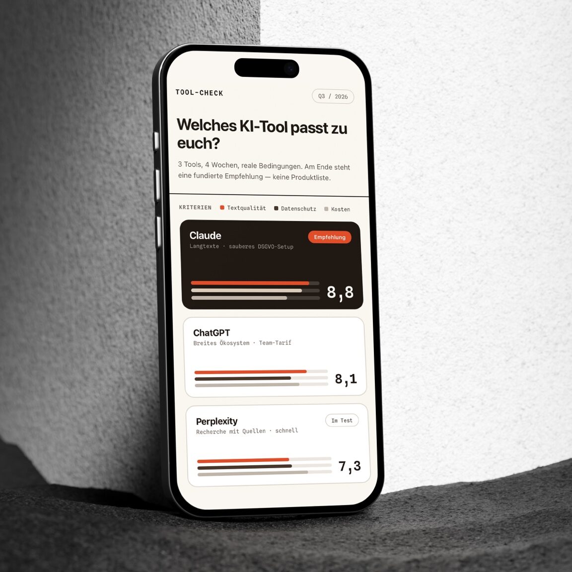 Vergleich von KI-Tools auf dem Smartphone