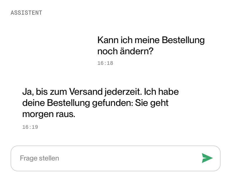KI Chatbot beantwortet eine Frage zur Bestelländerung