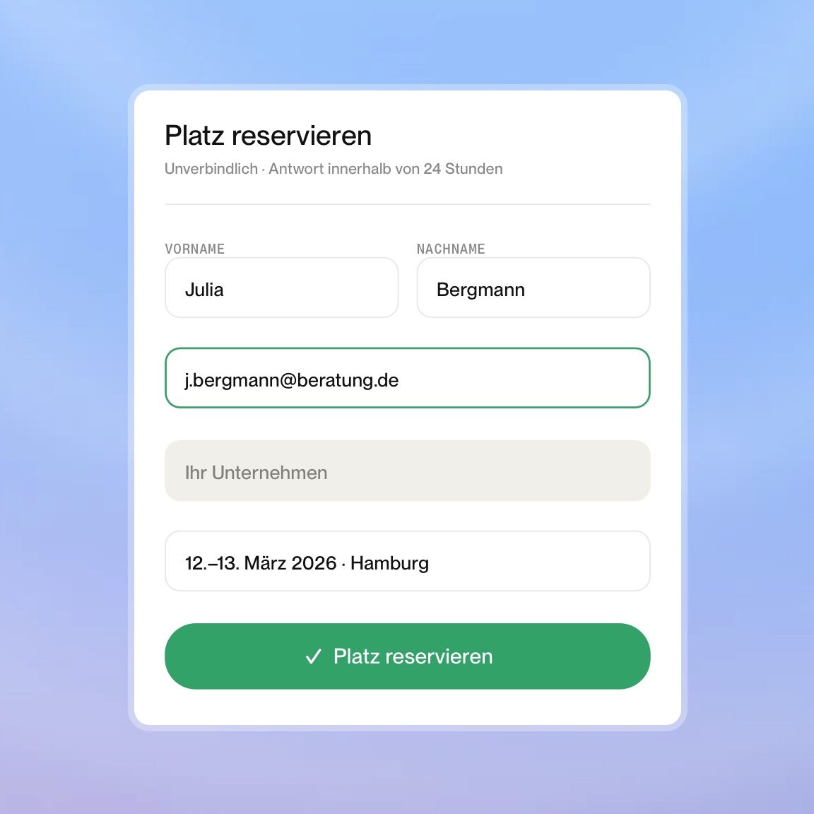 Anmeldeformular zur Reservierung eines Veranstaltungsplatzes