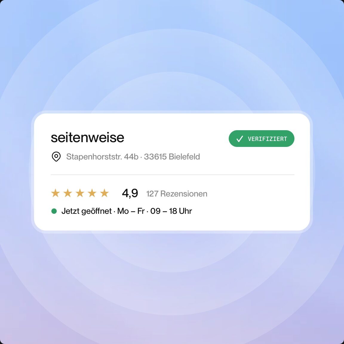 Google-Business-Eintrag von seitenweise mit Adresse und Bewertung