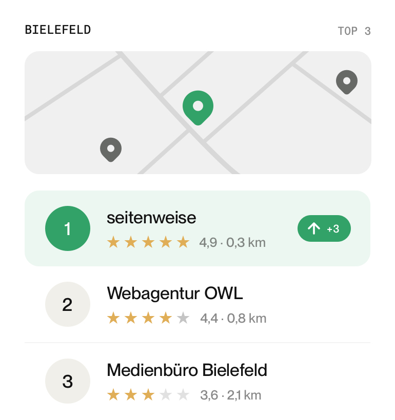 Lokale Suchergebnisse für Bielefeld mit Karte und Platzierungen