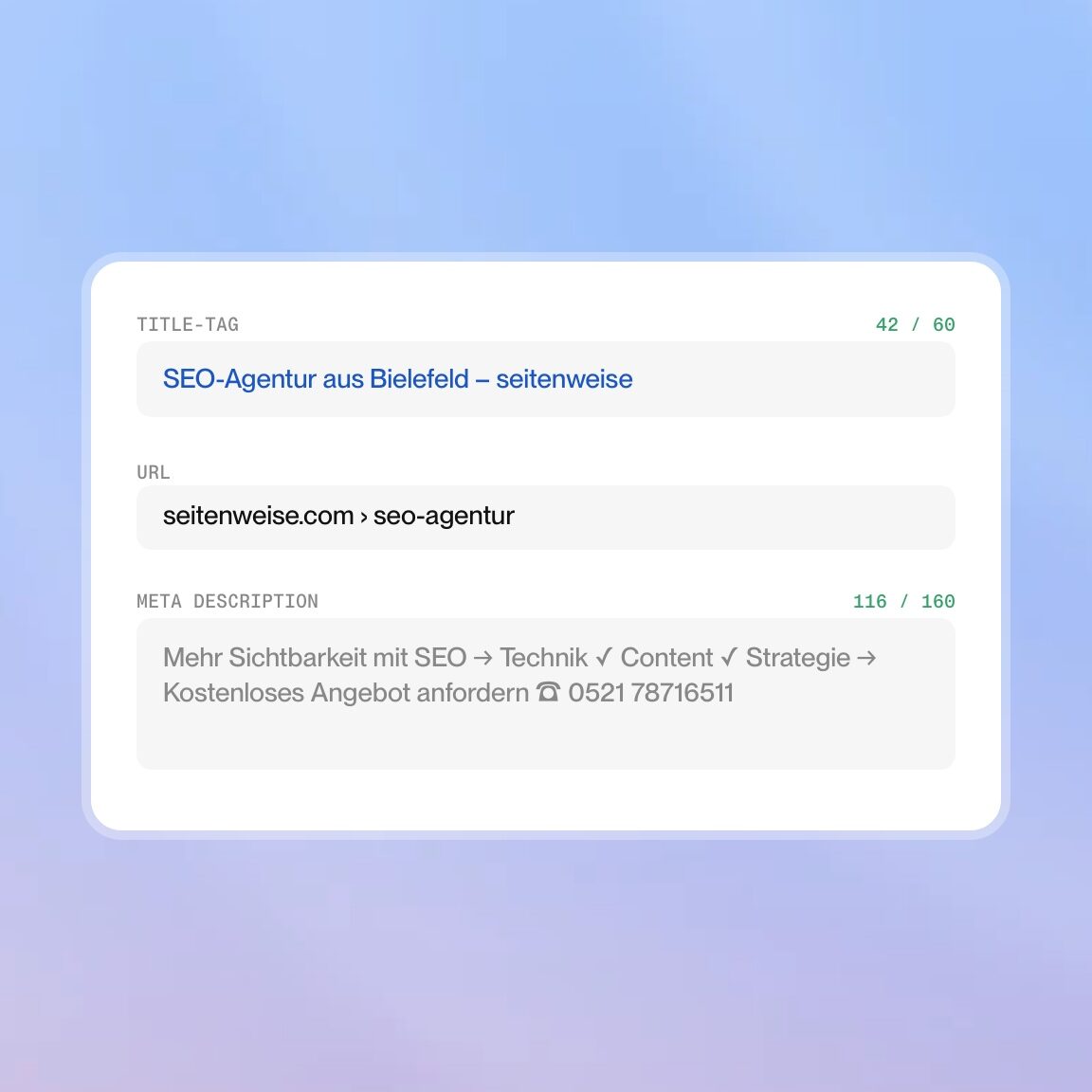 Vorschau von Title Tag und Meta Description