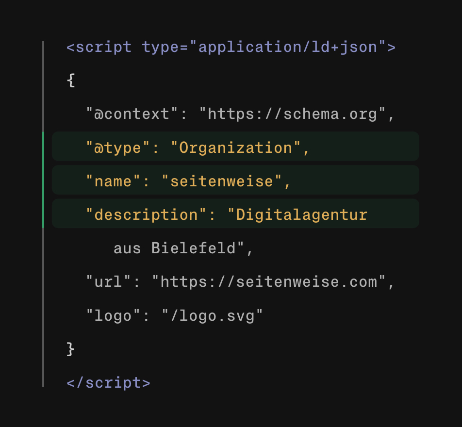 Strukturierte Daten im JSON-LD-Format für die Organisation