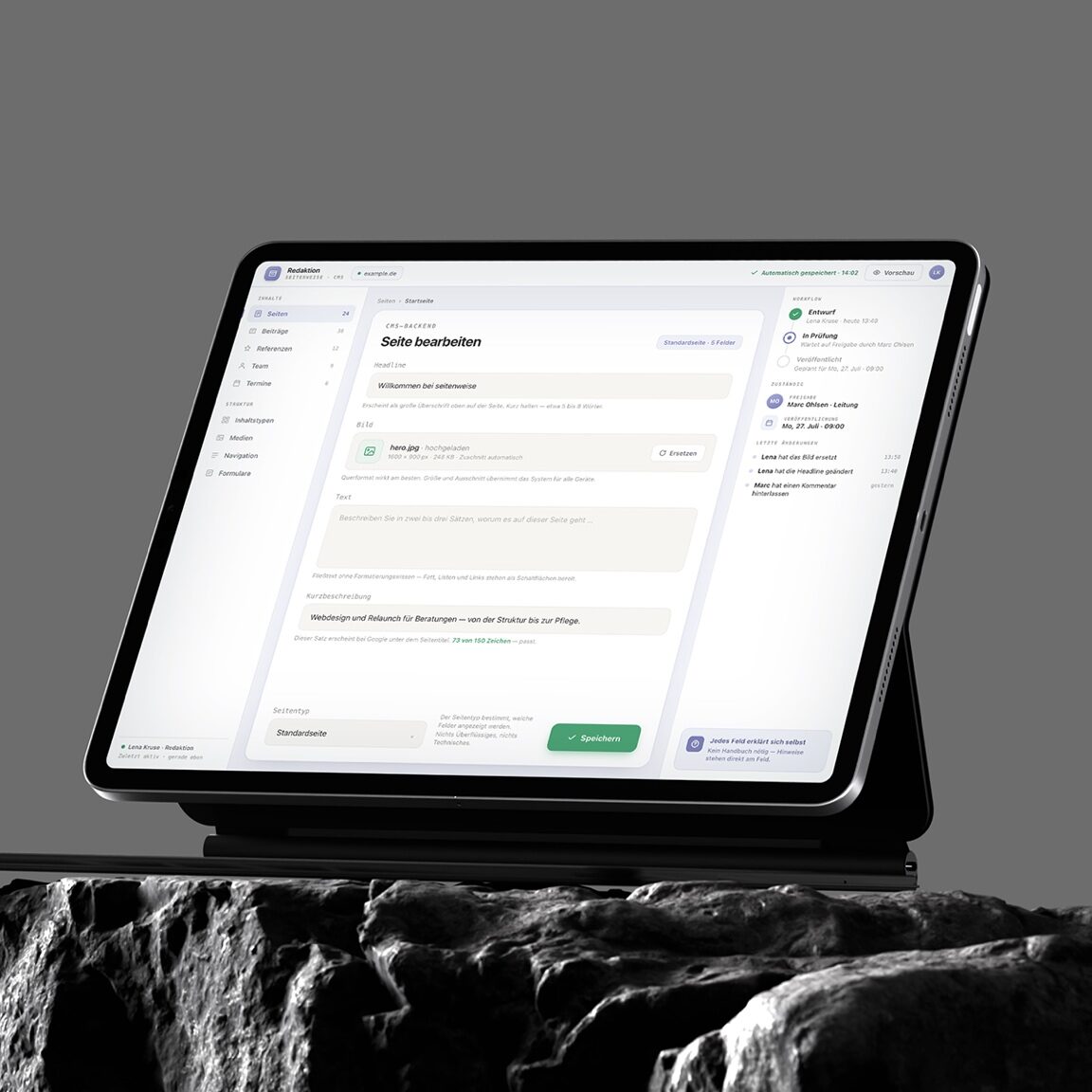 Backend-Oberfläche einer Webanwendung auf einem Tablet