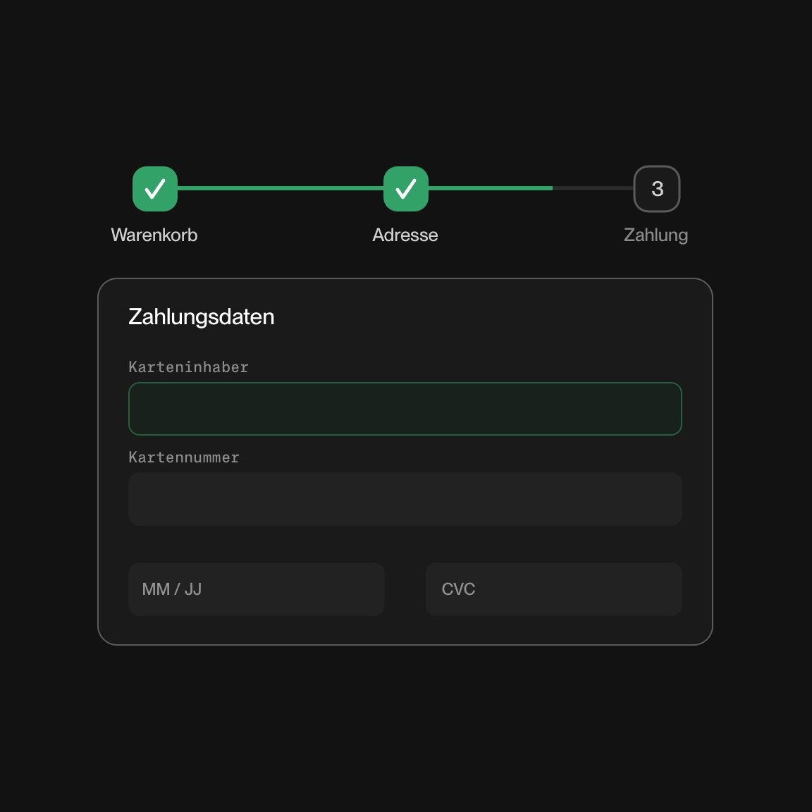 Checkout-Schritt mit Eingabe der Zahlungsdaten