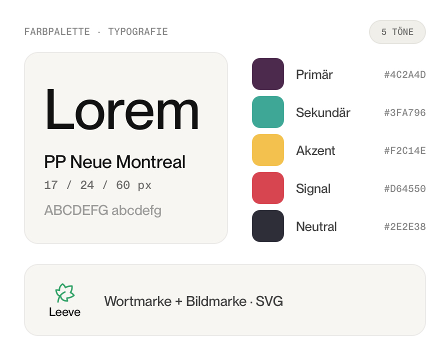 Style-Tile aus einem Projekt der Webdesign Agentur seitenweise, mit Schriftmuster und Farbpalette